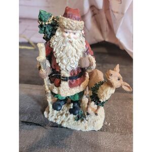 Santa Claus Woods deer mistletoe tree Xmas Decor figure